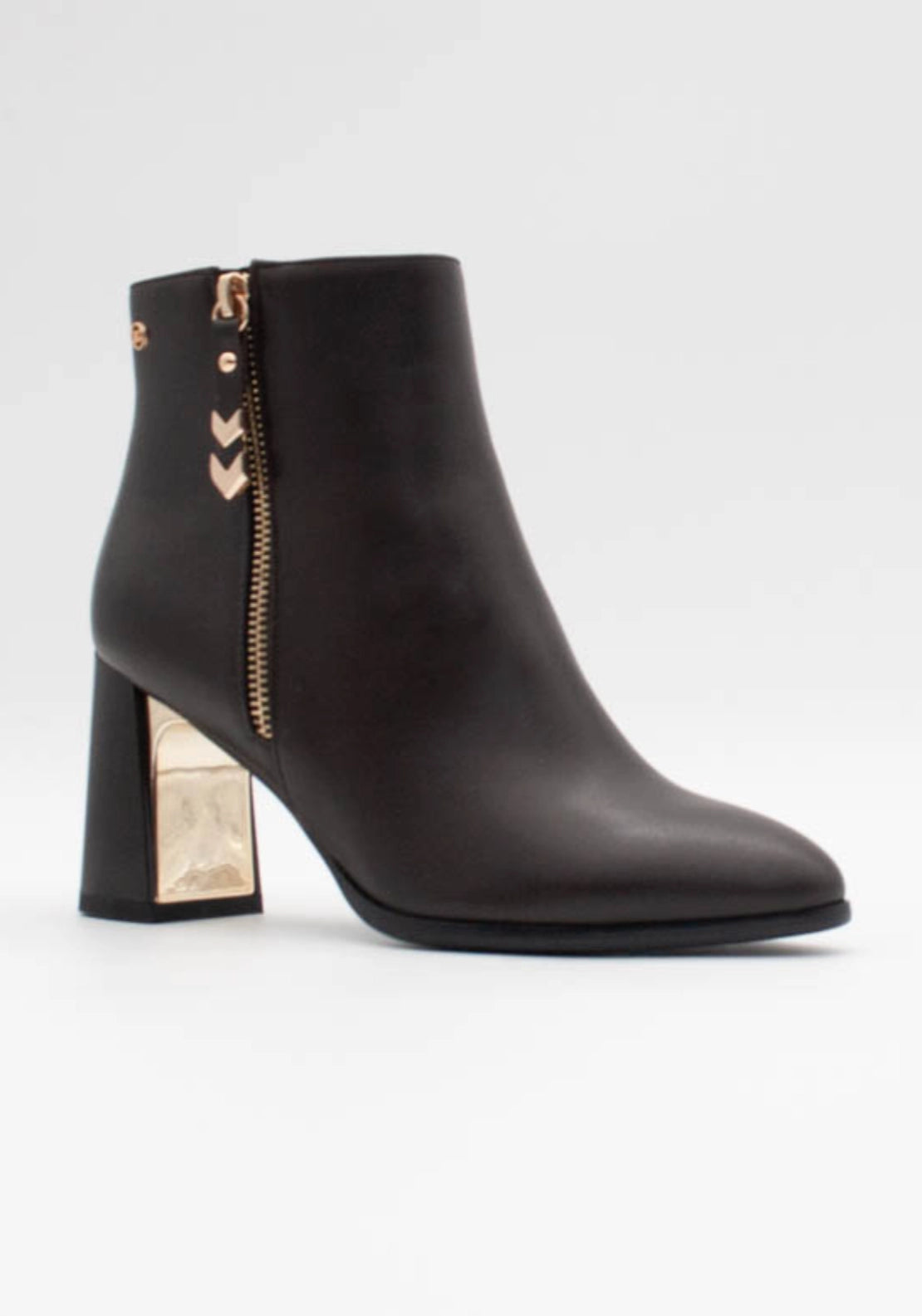 Block Heel Side Zip Detail Ankle Boot - Choccy