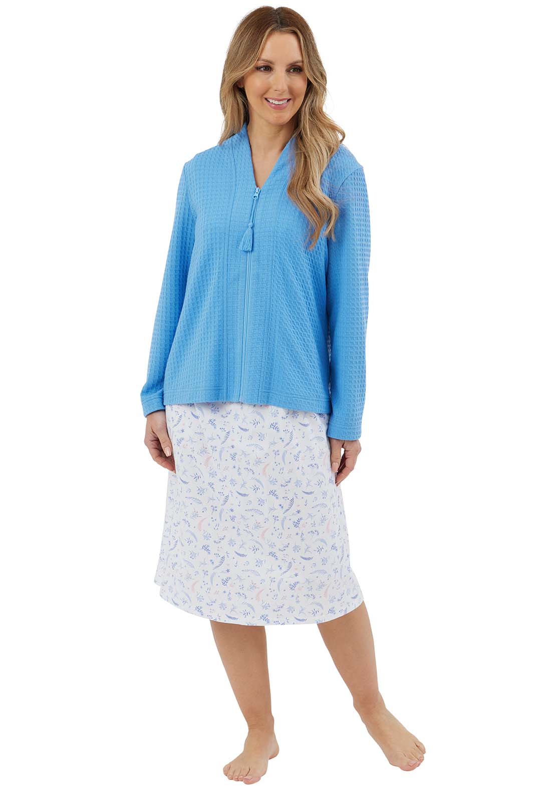 Marlon Waffle Bedjacket With Zipper - Blue 2 Shaws Department Stores