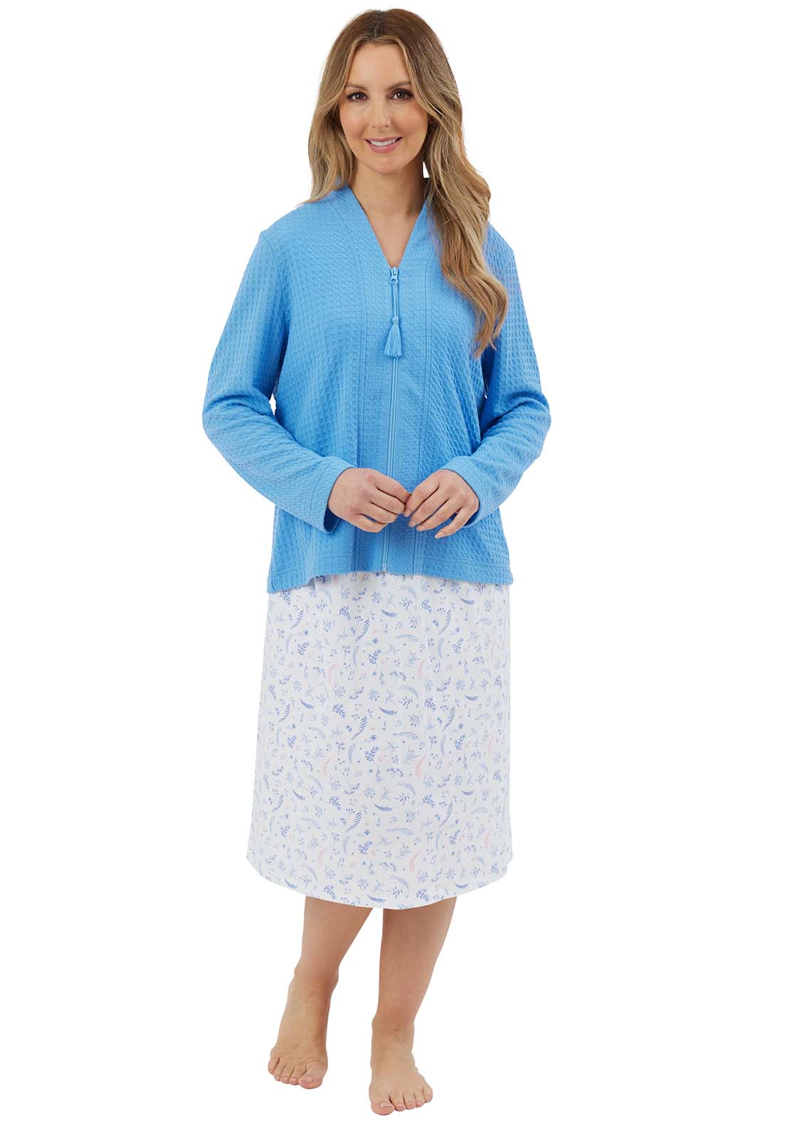 Marlon Waffle Bedjacket With Zipper - Blue 1 Shaws Department Stores