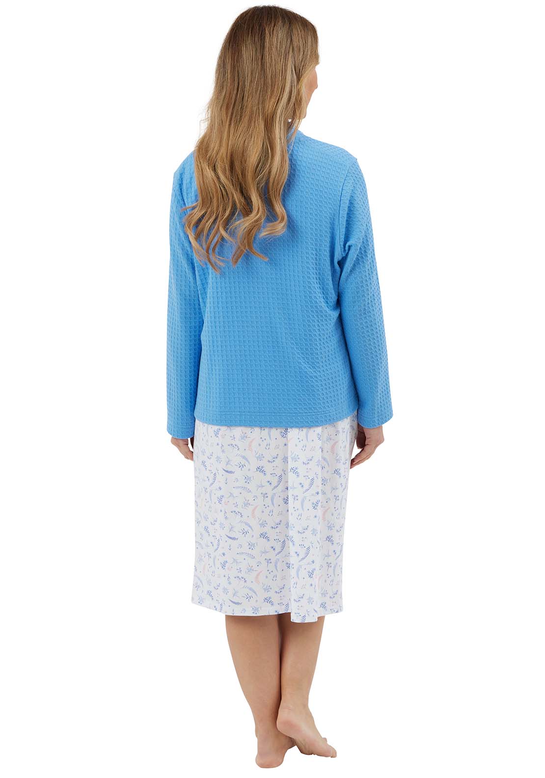 Marlon Waffle Bedjacket With Zipper - Blue 3 Shaws Department Stores