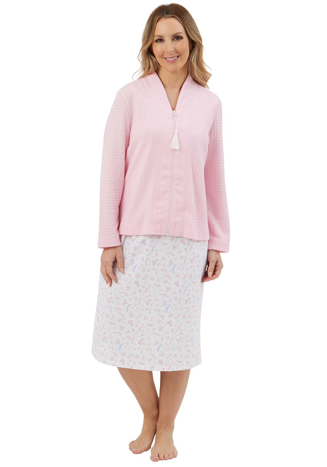 Marlon Waffle Bedjacket With Zipper - Pink 1 Shaws Department Stores