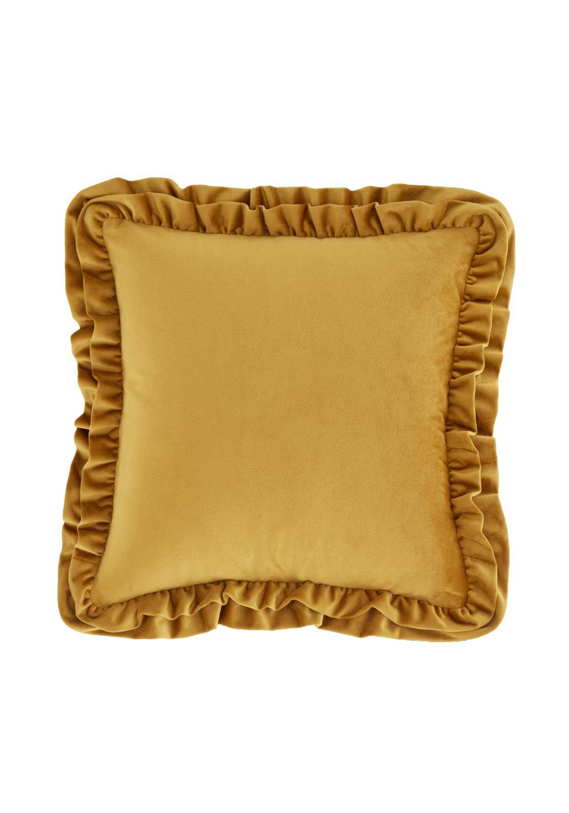 The Home Luxury Collection Reagan Soft Touch Matt Velvet Double Frill Cushion - Mustard Yellow 2 Shaws Department Stores