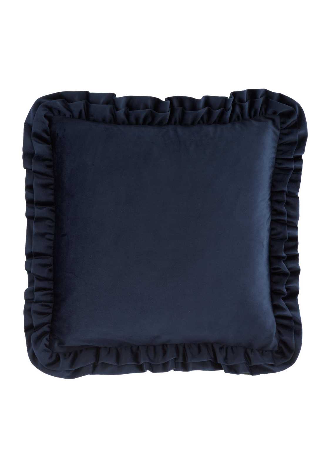 The Home Luxury Collection Reagan Soft Touch Matt Velvet Double Frill Cushion - Navy 2 Shaws Department Stores