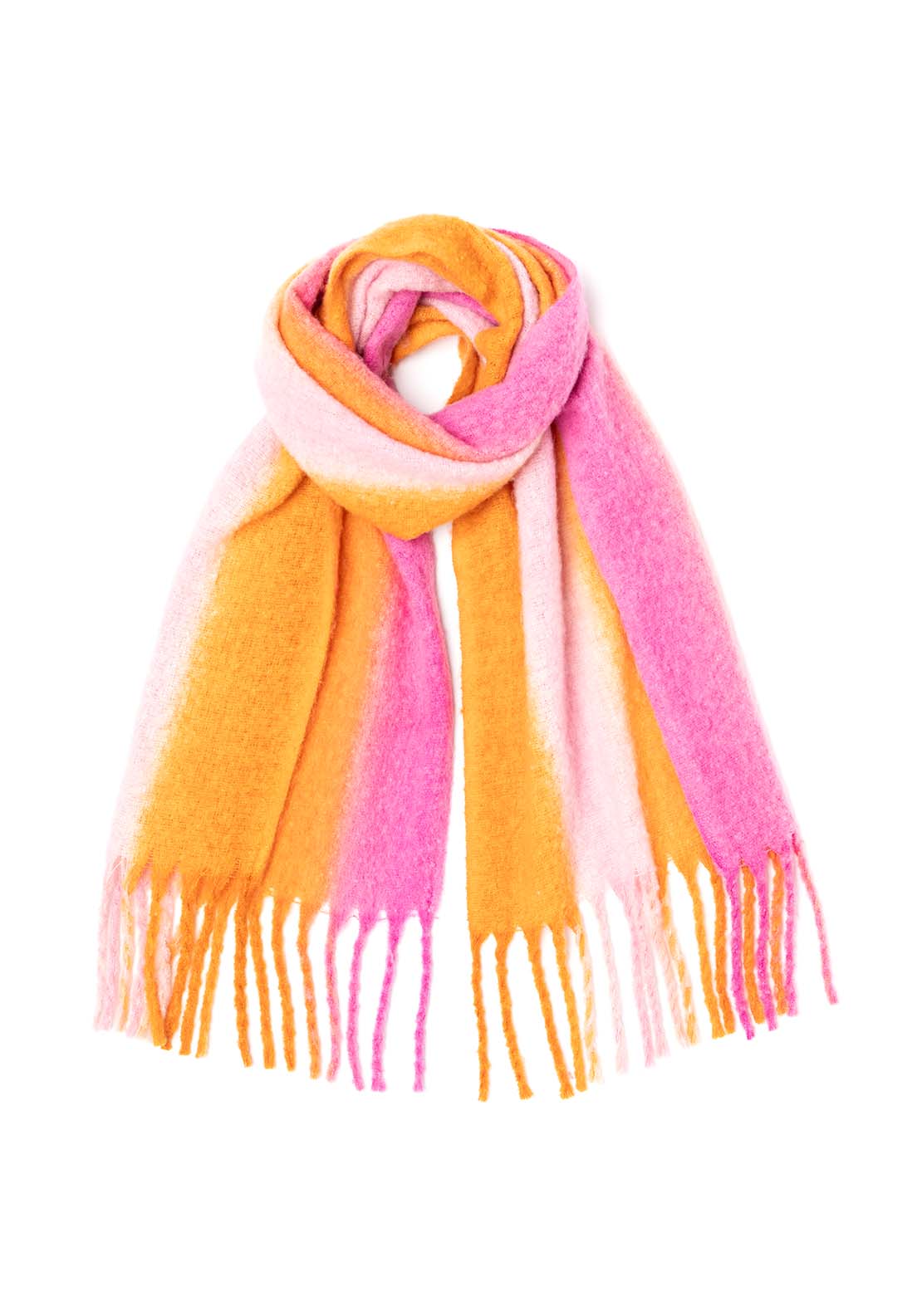 Boardmans Superfluffy Stripe Scarf - Orange/pink 1 Shaws Department Stores