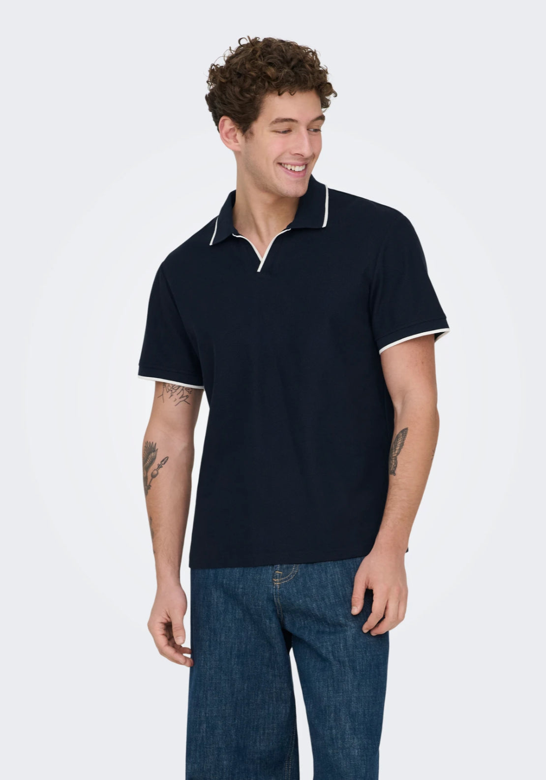 Only &amp; Sons Aston Polo Shirt - Dark Sapphire 1 Shaws Department Stores