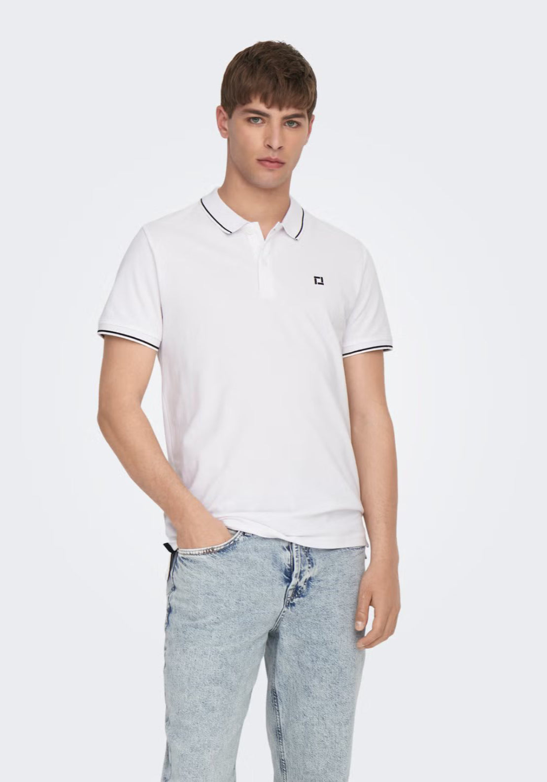 Only &amp; Sons Fletcher Cotton Polo - White 1 Shaws Department Stores