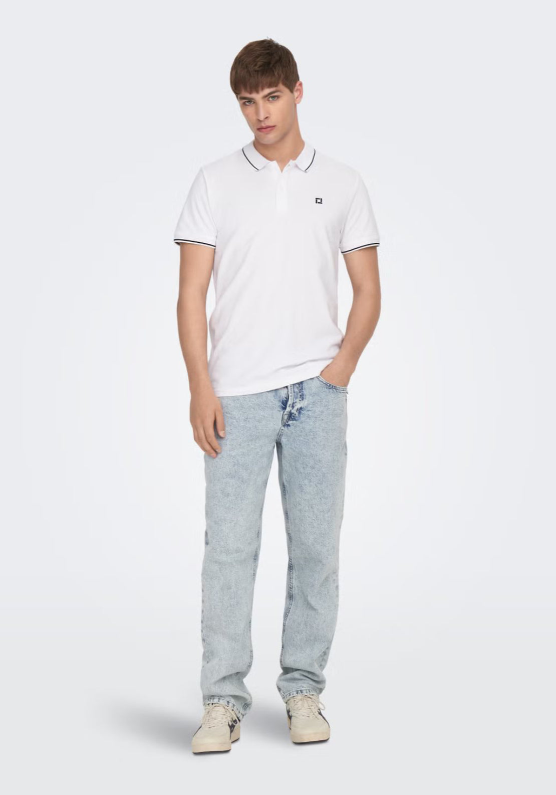 Only &amp; Sons Fletcher Cotton Polo - White 4 Shaws Department Stores