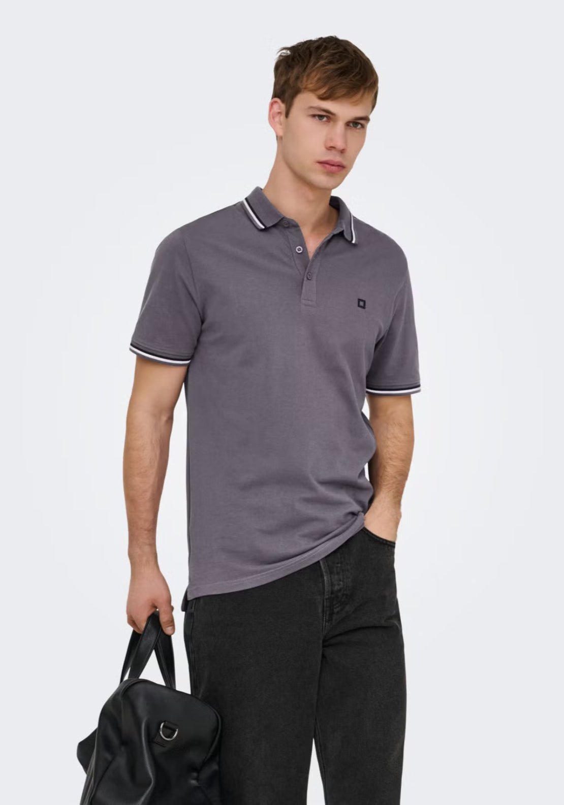Only &amp; Sons Fletcher Cotton Polo - Rabbit 1 Shaws Department Stores