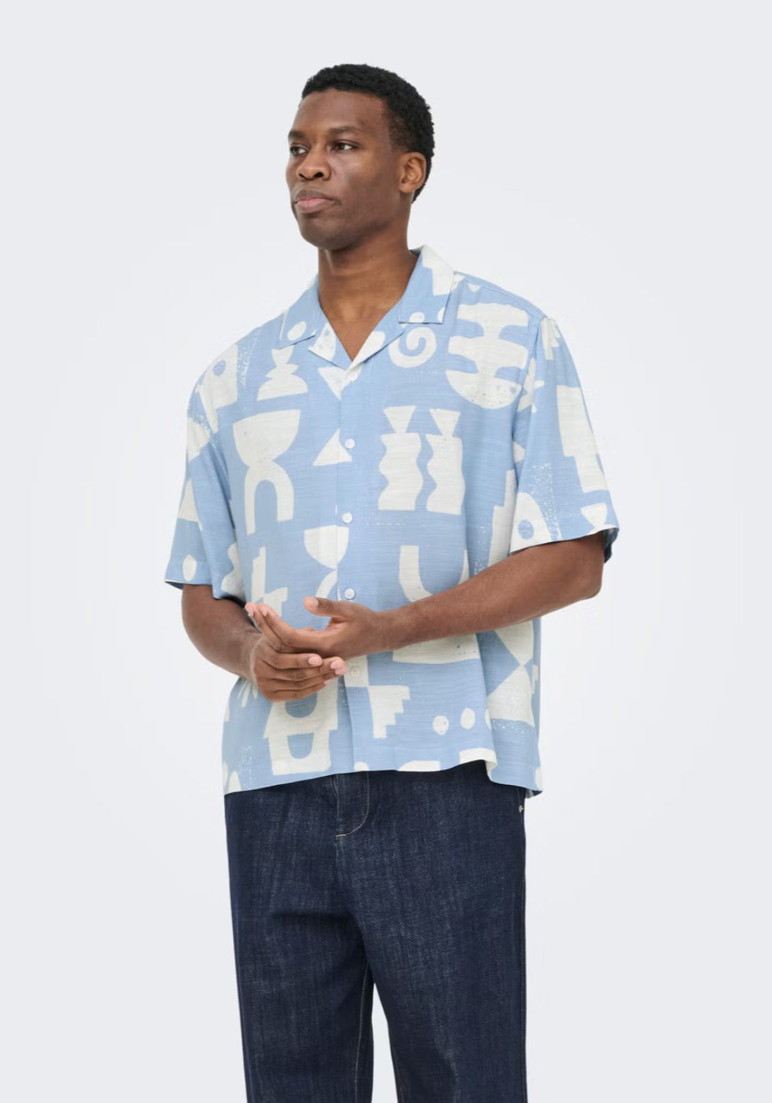 Only &amp; Sons Harvi Resort Shirt - Blue Fog 1 Shaws Department Stores