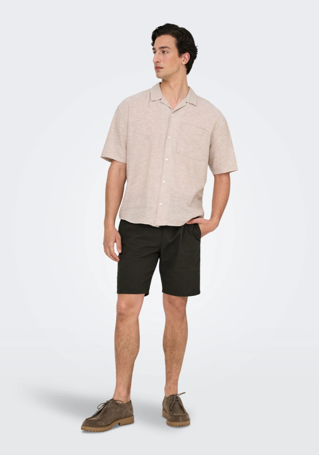 Only &amp; Sons Linus Regular Fit Linen Shorts - Demitasse 4 Shaws Department Stores