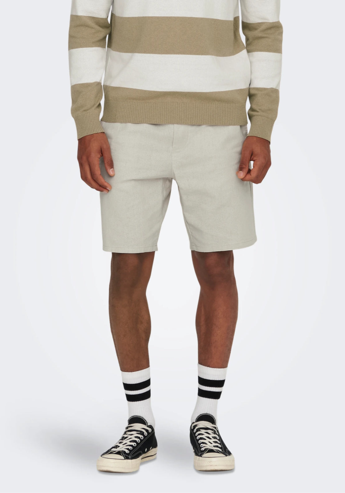 Only &amp; Sons Linus Regular Fit Linen Shorts - Silver Lining 1 Shaws Department Stores