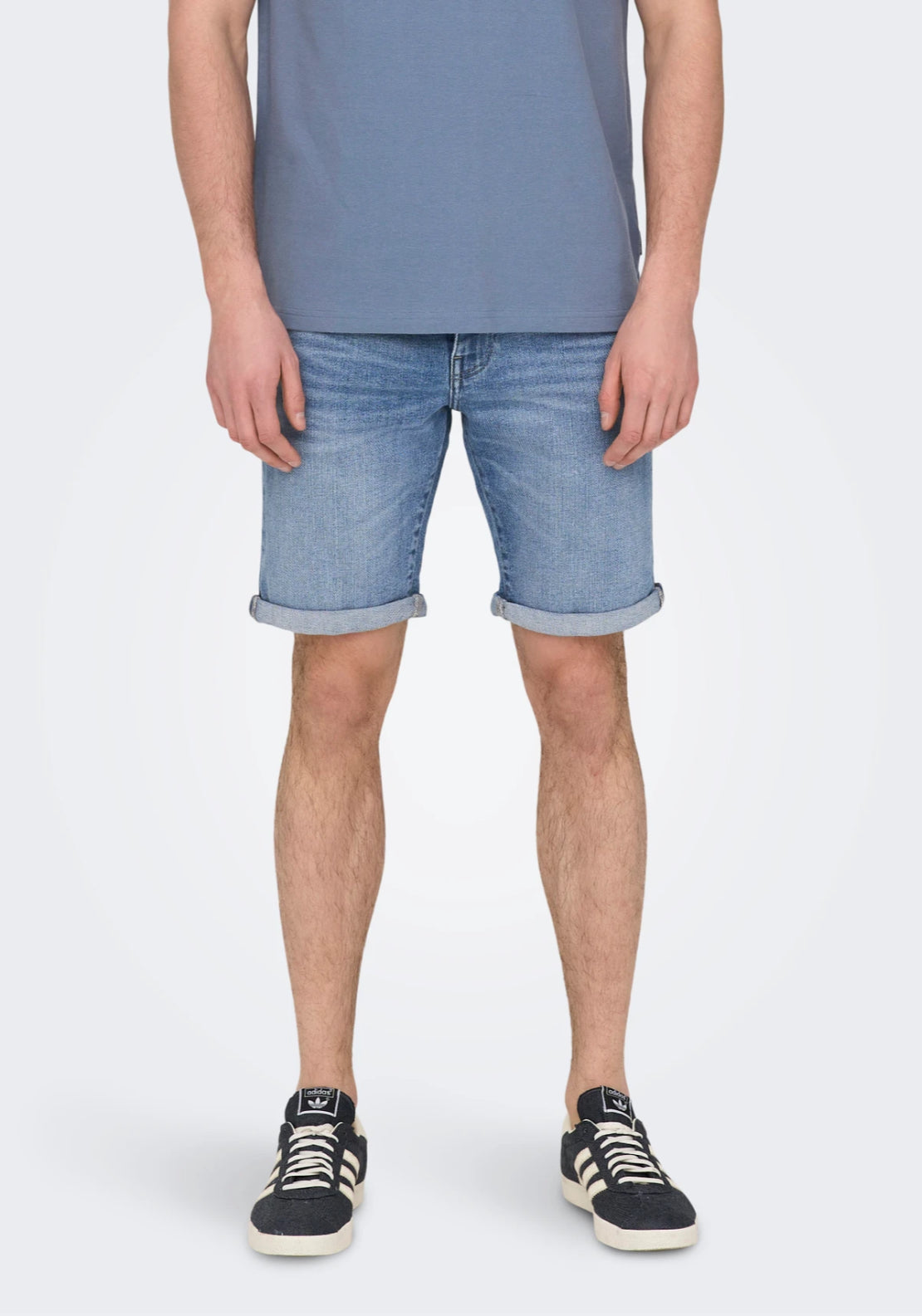 Only &amp; Sons Mid Waist Regular Fit Shorts - Blue 1 Shaws Department Stores