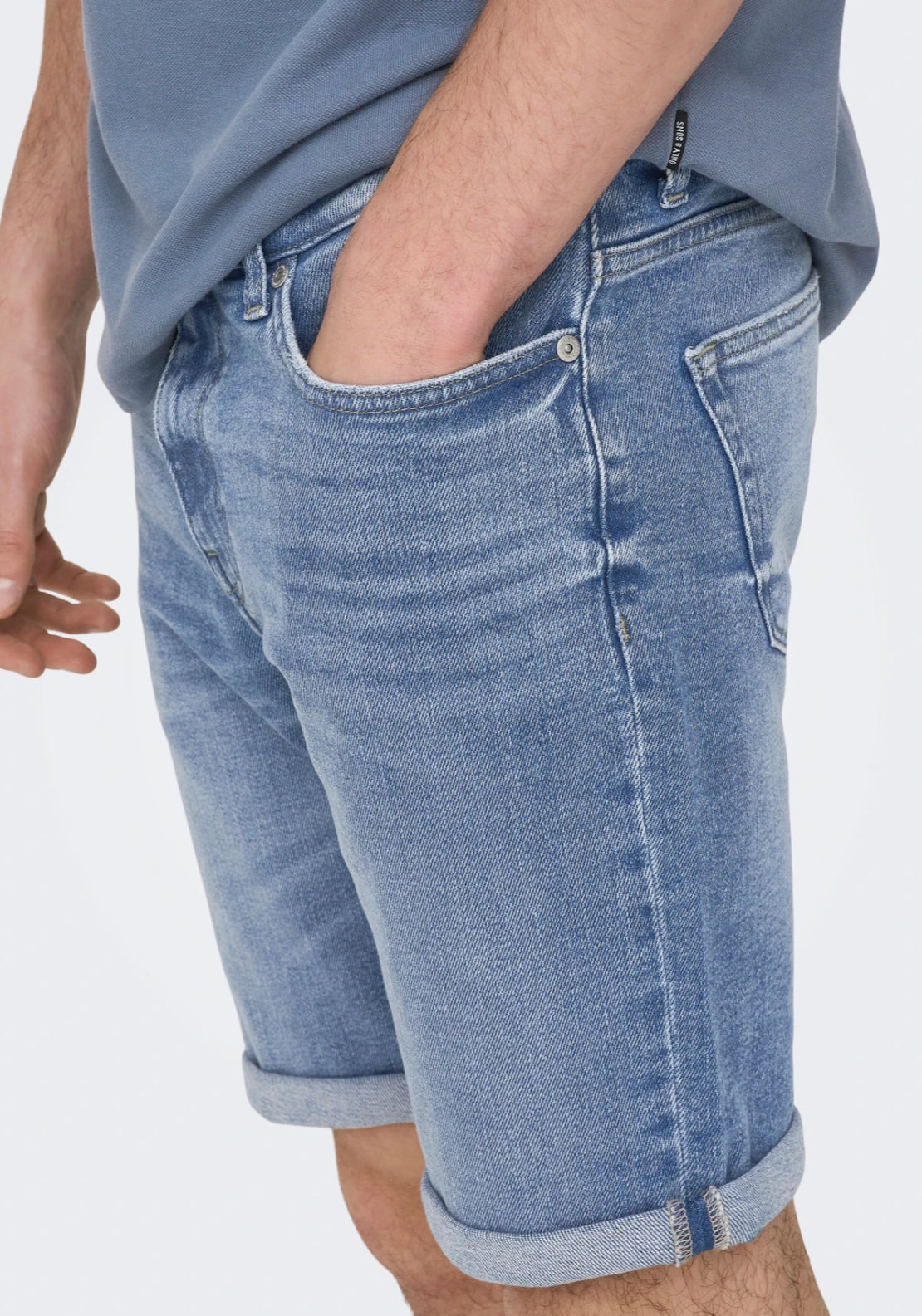 Only &amp; Sons Mid Waist Regular Fit Shorts - Blue 3 Shaws Department Stores