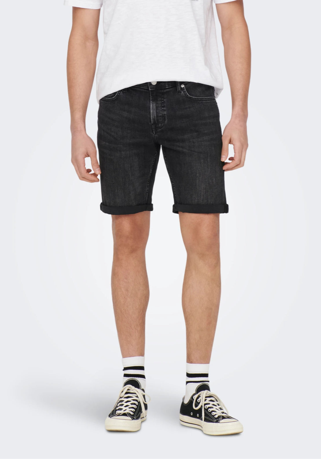 Only &amp; Sons Mid Waist Regular Fit Shorts - Black 1 Shaws Department Stores