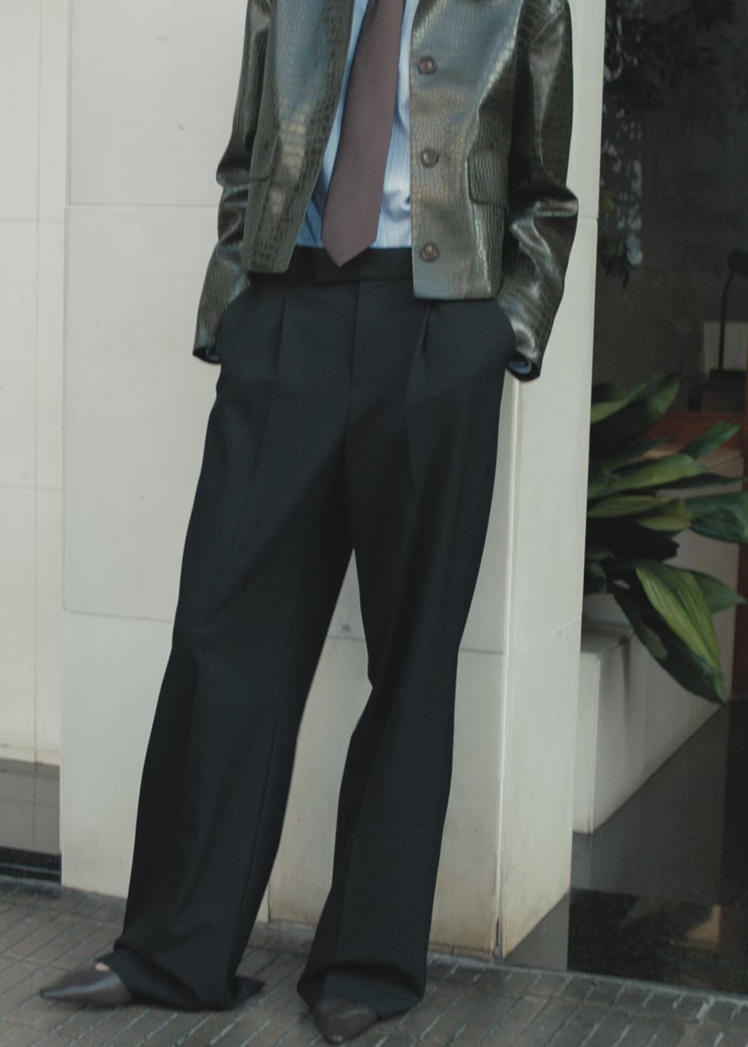 Croc Effect Faux Leather Jacket - Green