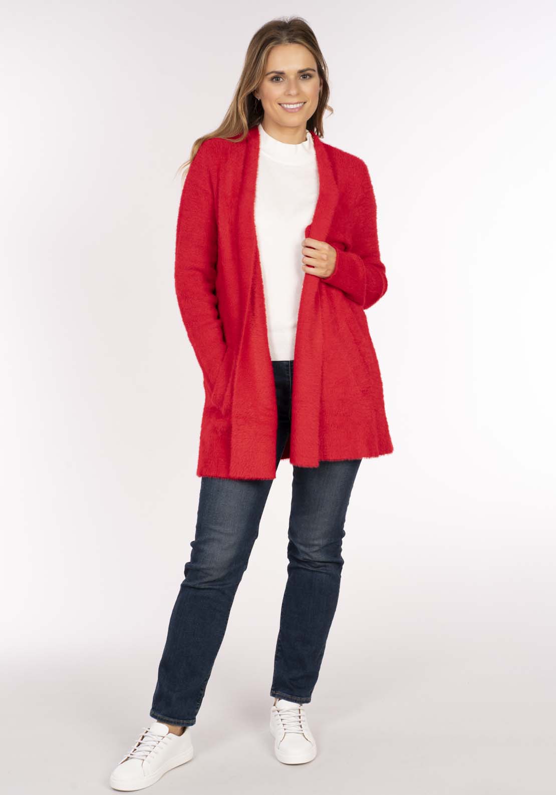 Naoise Sparkle Feather Cardi - Red Sparkle 1 Shaws Department Stores