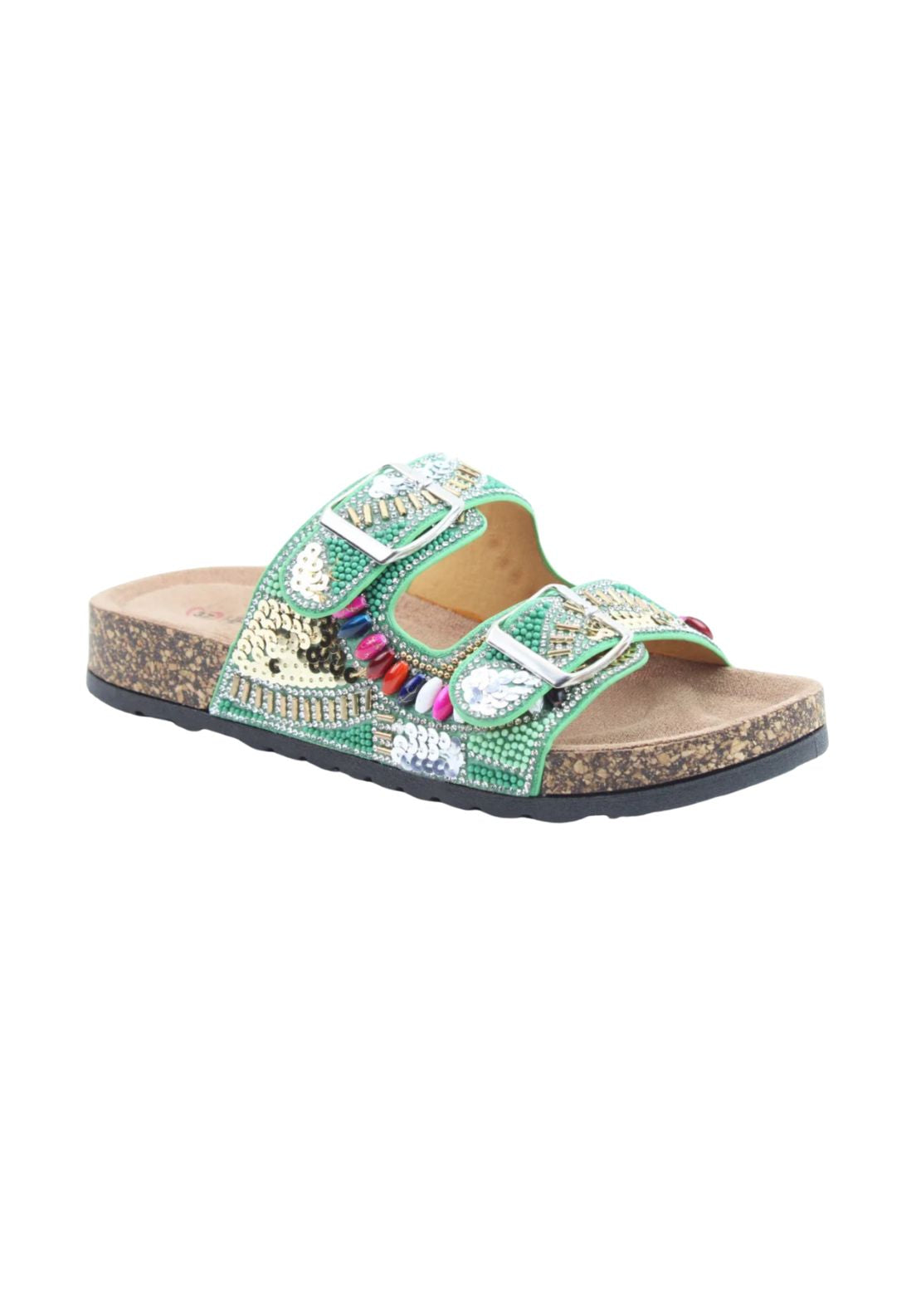 Heavenly Feet Jess Glitter Slip On Sandal - Green 1 Shaws Department Stores
