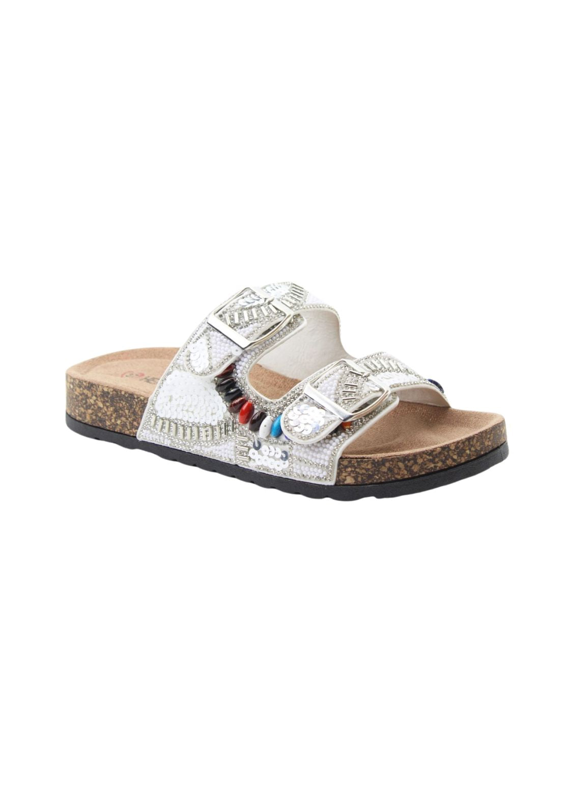 Heavenly Feet Jess Glitter Slip On Sandal - White 1 Shaws Department Stores