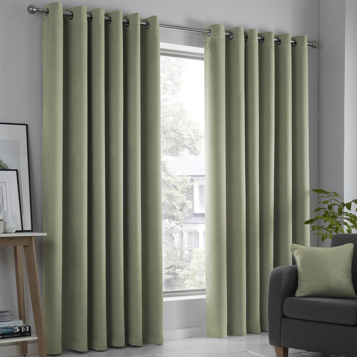 The Home Collection Luna Luna Eyelet Curtain - Green 1 Shaws Department Stores