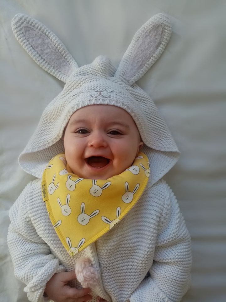 Babyboo Lemon bunnies organic cotton DribbleBoo bandana bib - Yellow 3 Shaws Department Stores