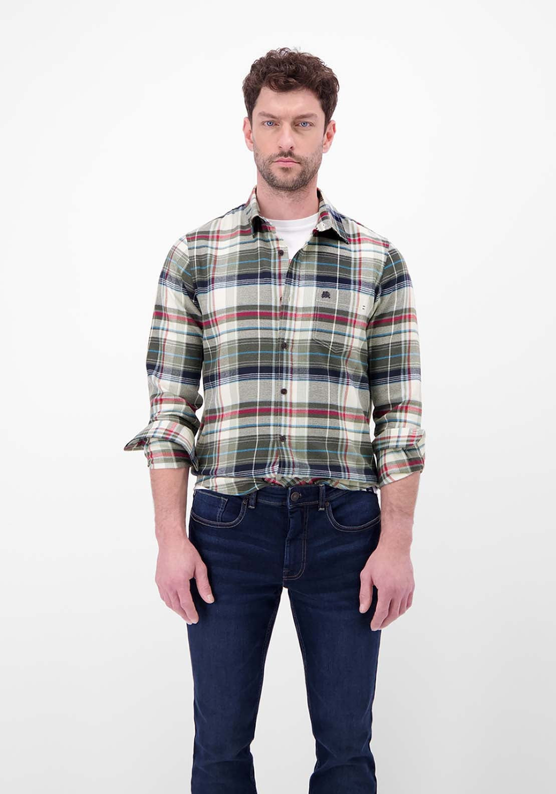Lerros Long Sleeve Flannel Check Shirt - Maple Red 1 Shaws Department Stores