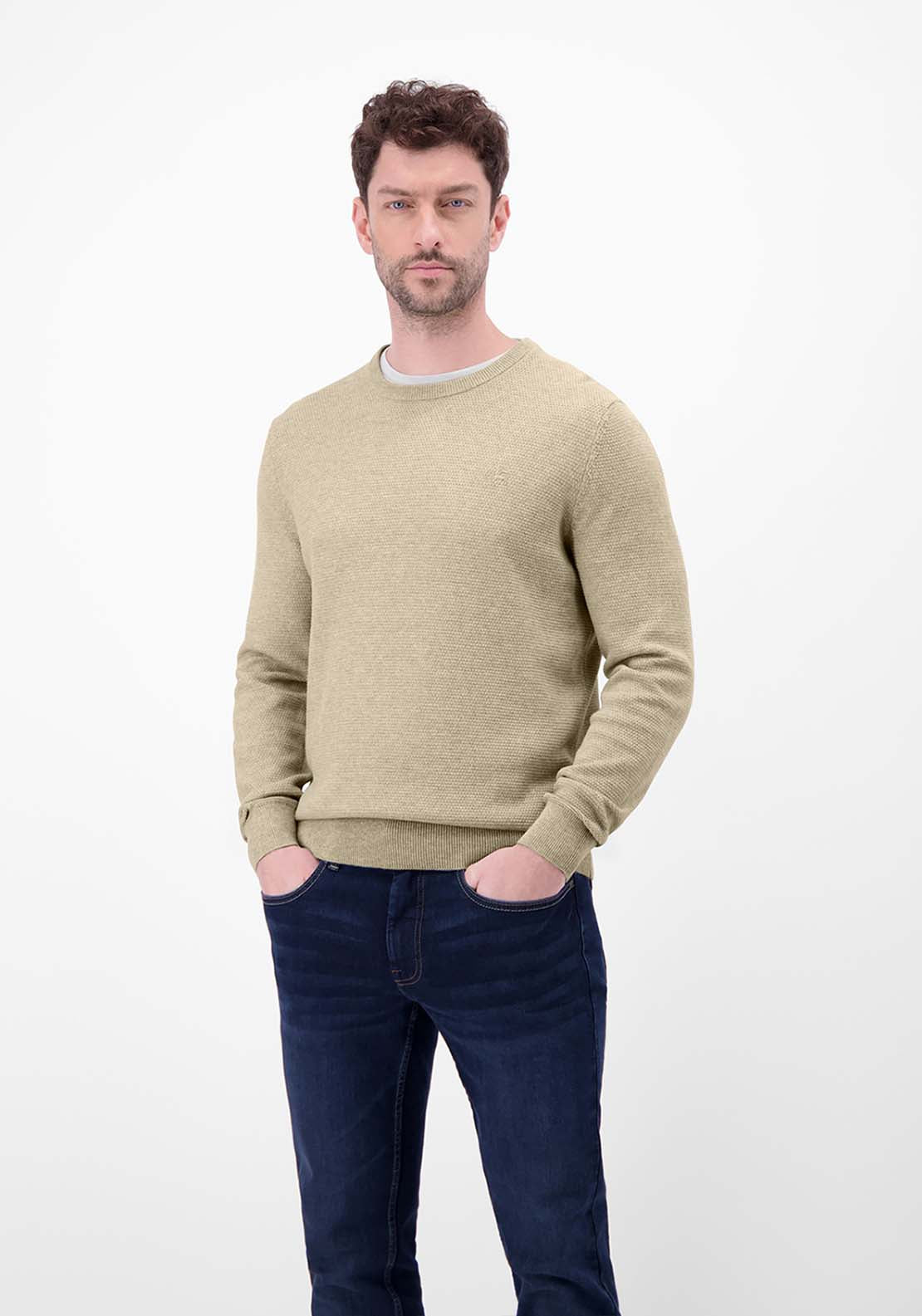 Lerros Crew Neck Knit Sweater - Tender Beige Melange 1 Shaws Department Stores