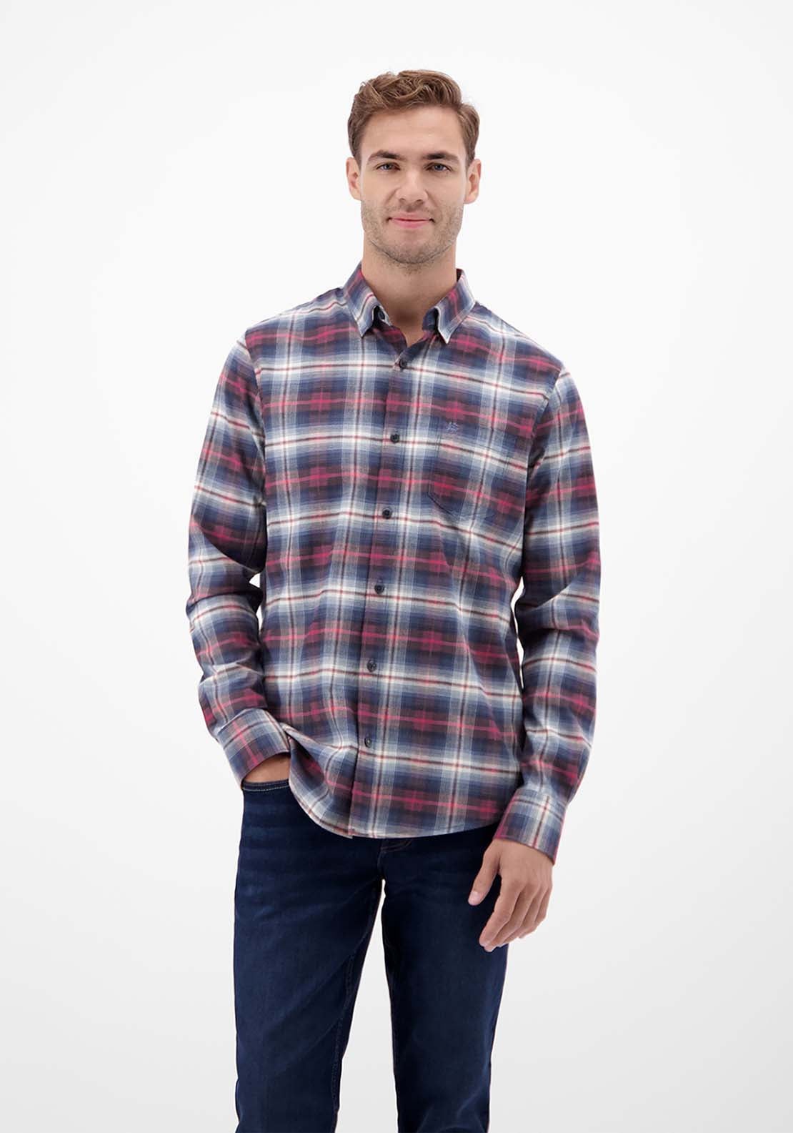 Lerros Long Sleeve Check Shirt - Maple Red 1 Shaws Department Stores