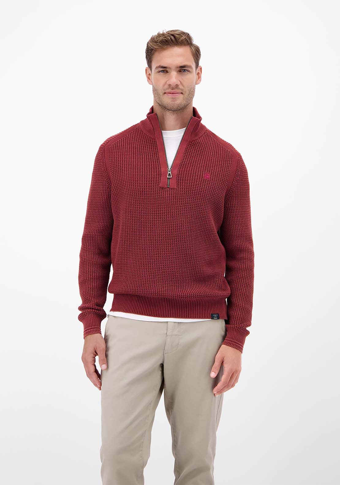 Lerros 1/4 Zip Ribbed Sweater - Maple Red 1 Shaws Department Stores