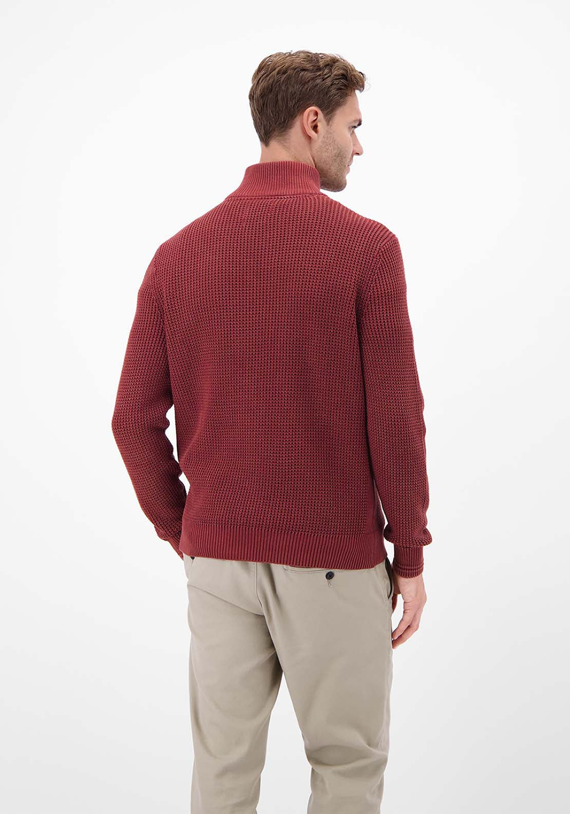Lerros 1/4 Zip Ribbed Sweater - Maple Red 2 Shaws Department Stores