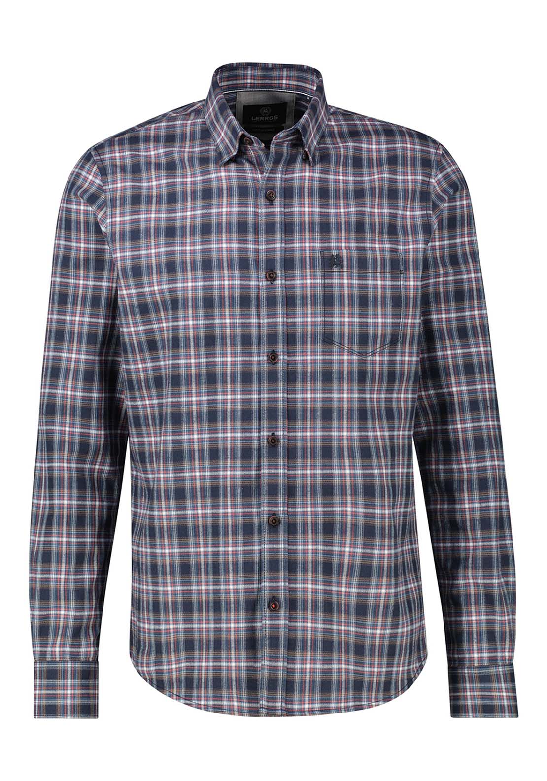 Lerros Long Sleeve Flannel Check Shirt - Classic Navy 3 Shaws Department Stores