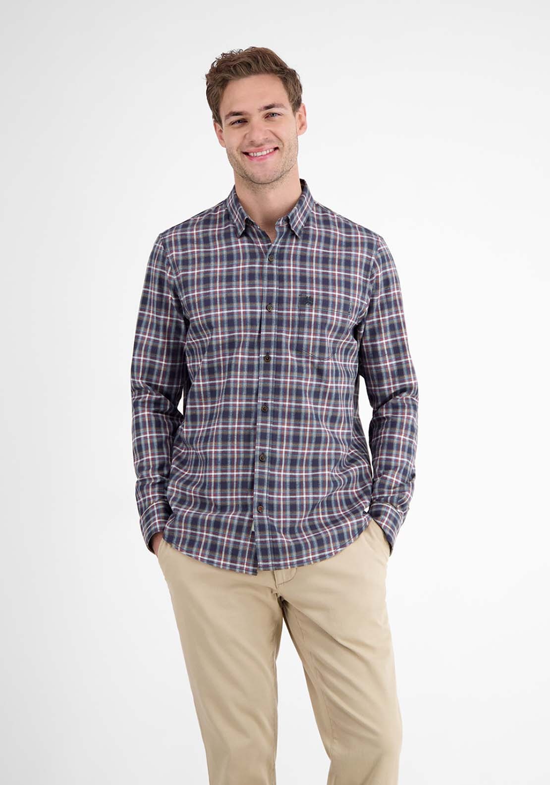 Lerros Long Sleeve Flannel Check Shirt - Classic Navy 1 Shaws Department Stores