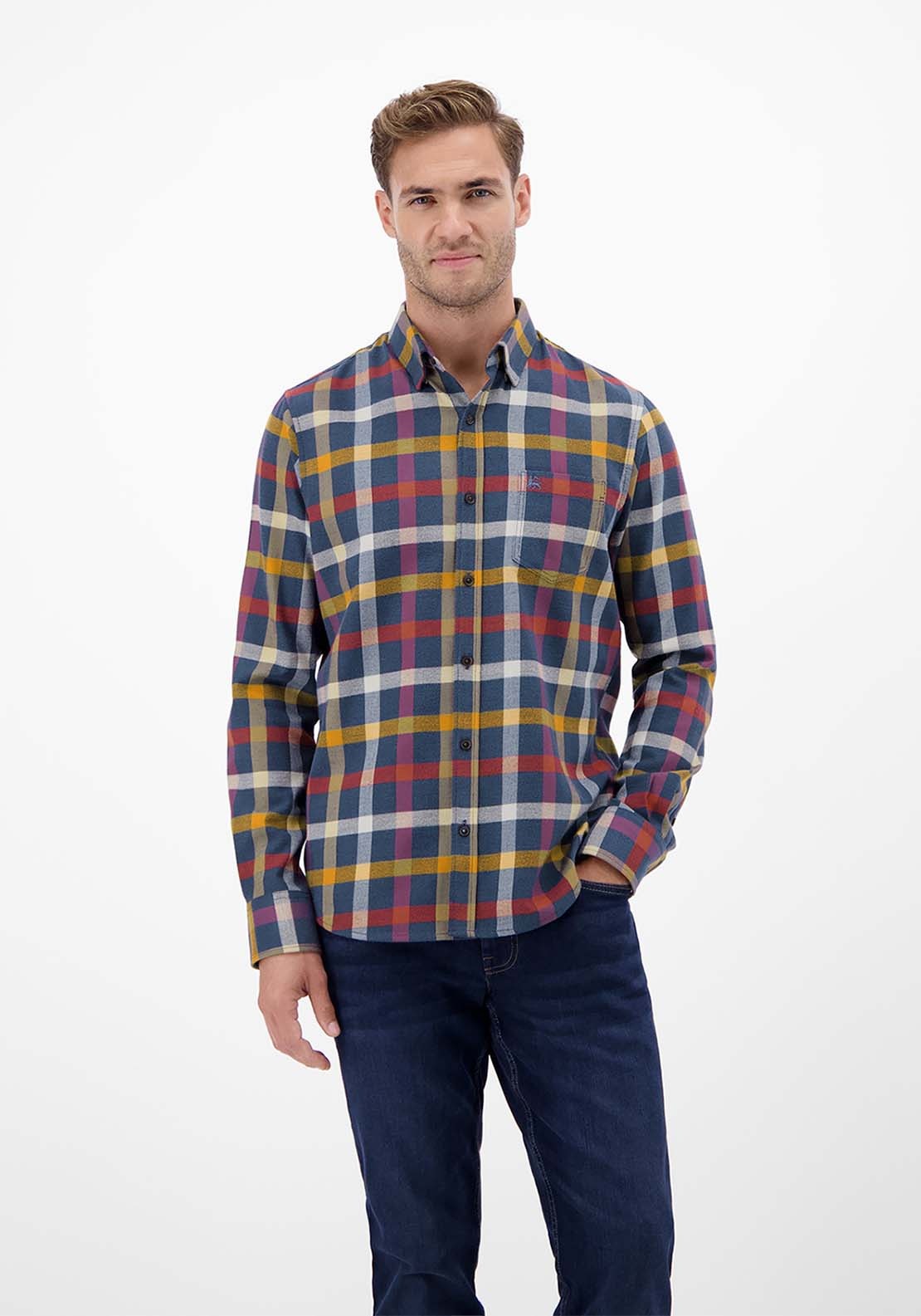 Lerros Flannel Check Shirt - Classic Navy 1 Shaws Department Stores