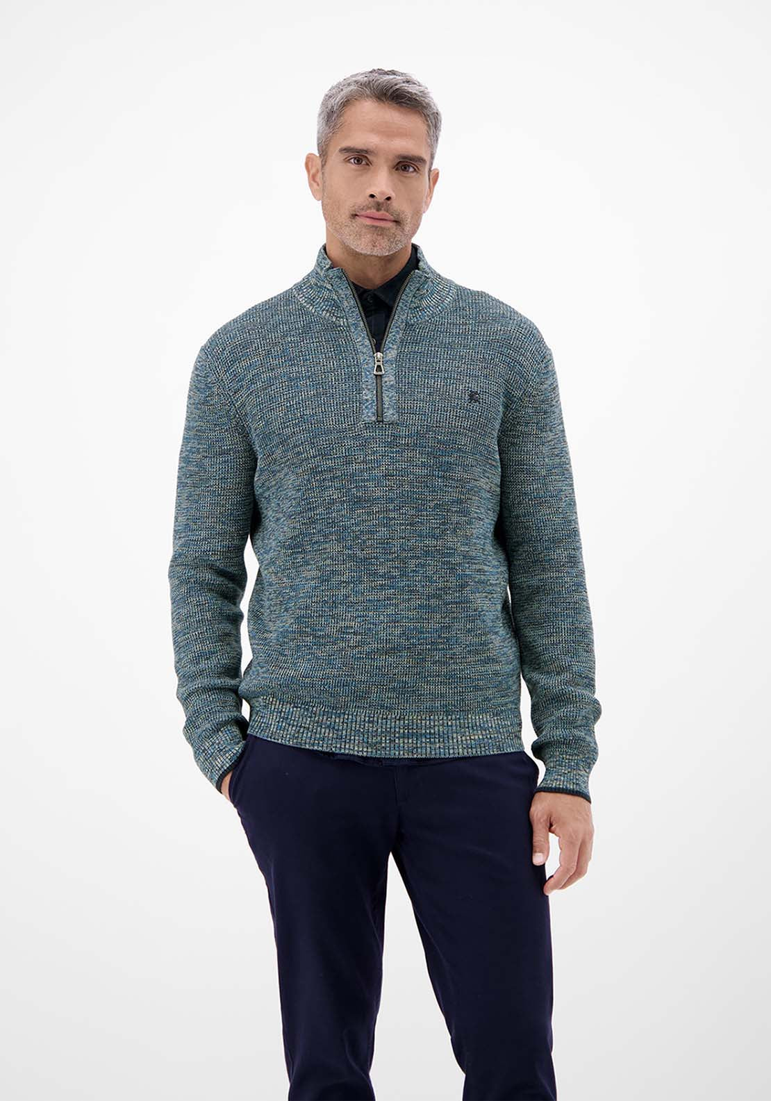 Lerros 1/4 Zip Twist Structure Sweater - Classic Navy 1 Shaws Department Stores