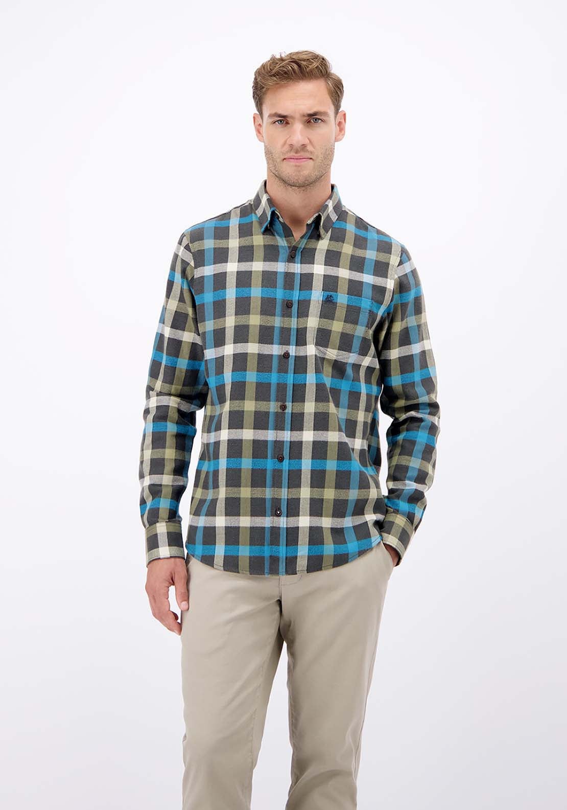 Lerros Flannel Check Shirt - Nordic Olive 1 Shaws Department Stores