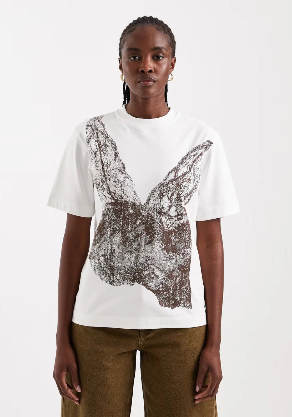 Boel Short Sleeve Graphic Lace Tee - White
