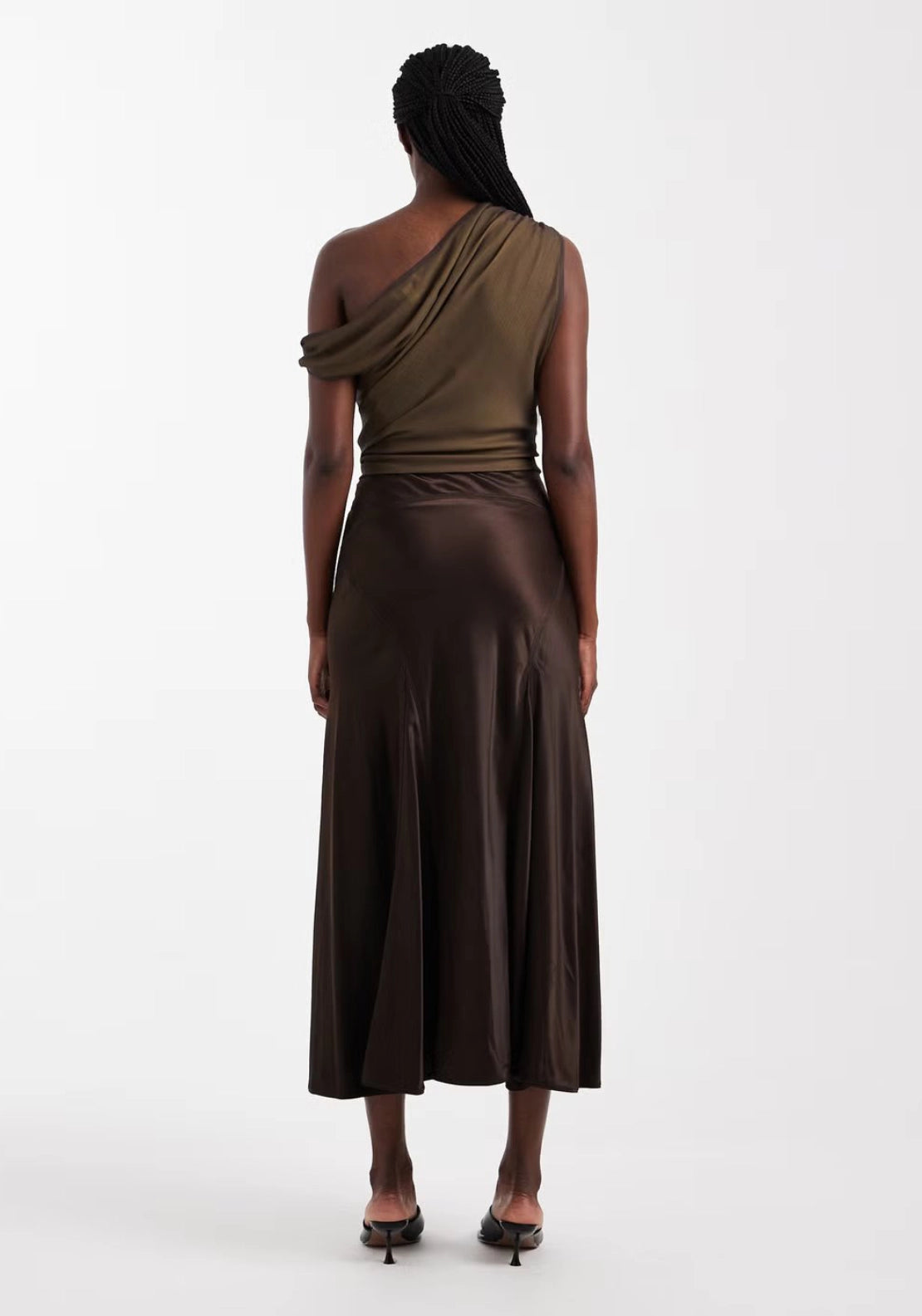 Maya Satin Midi Skirt - Chocolate Brown