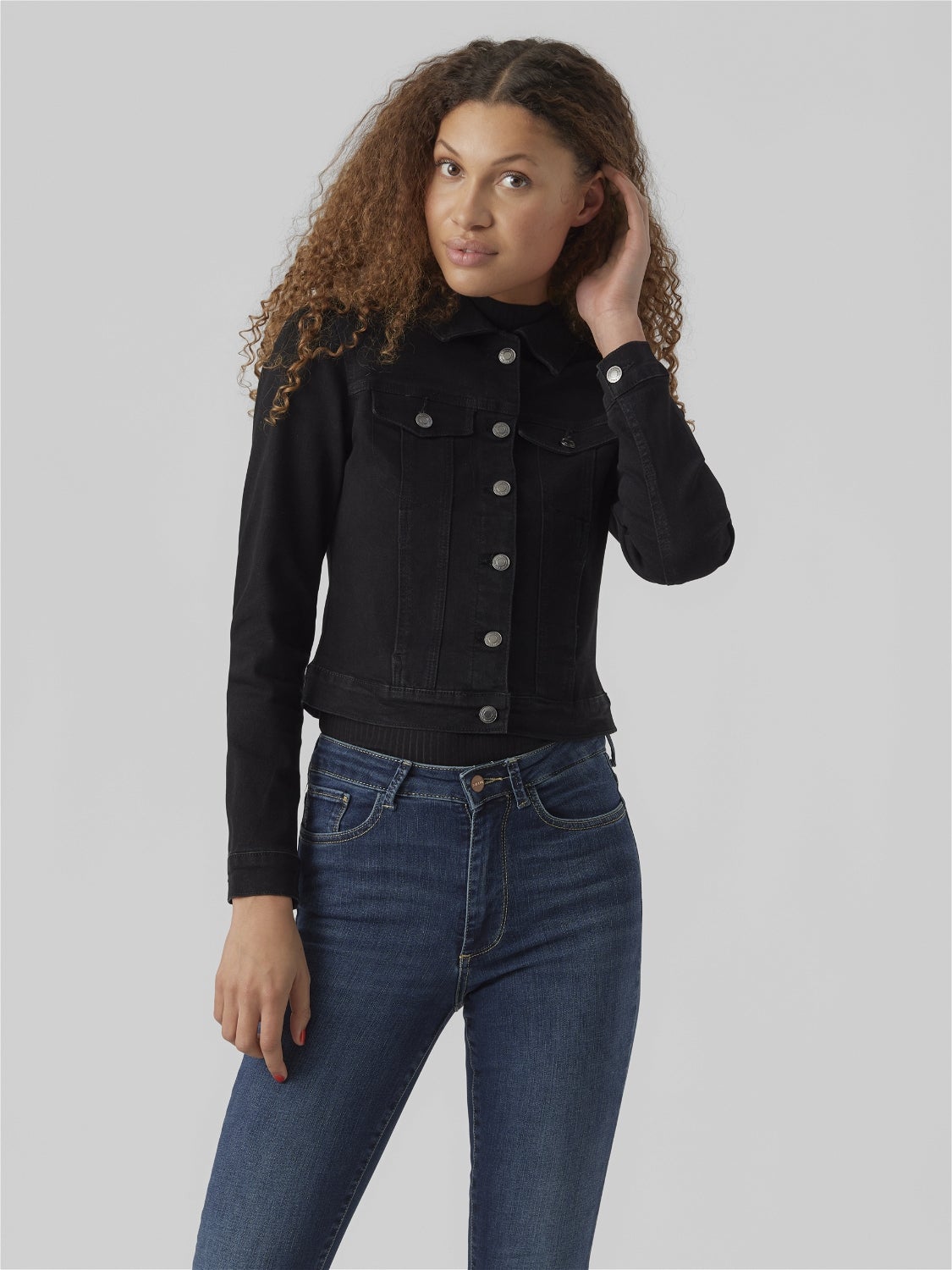 Vero Moda Luna Slim Denim Jacket - Black 2 Shaws Department Stores