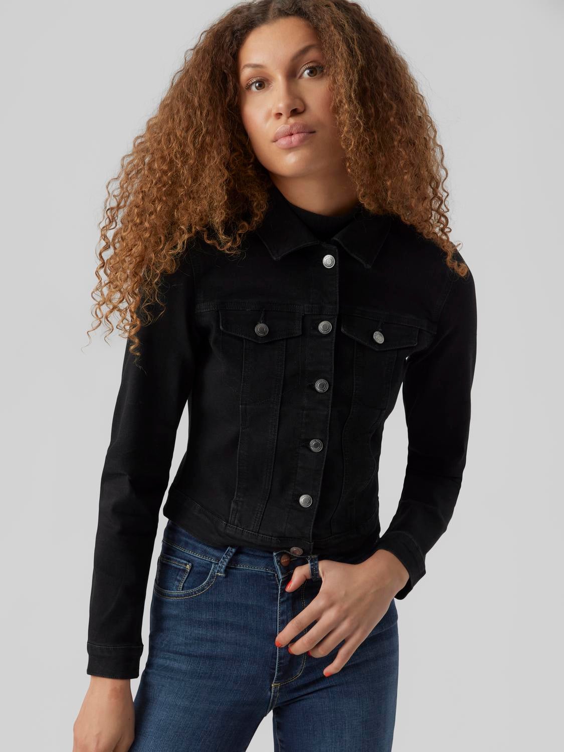 Vero Moda Luna Slim Denim Jacket - Black 1 Shaws Department Stores