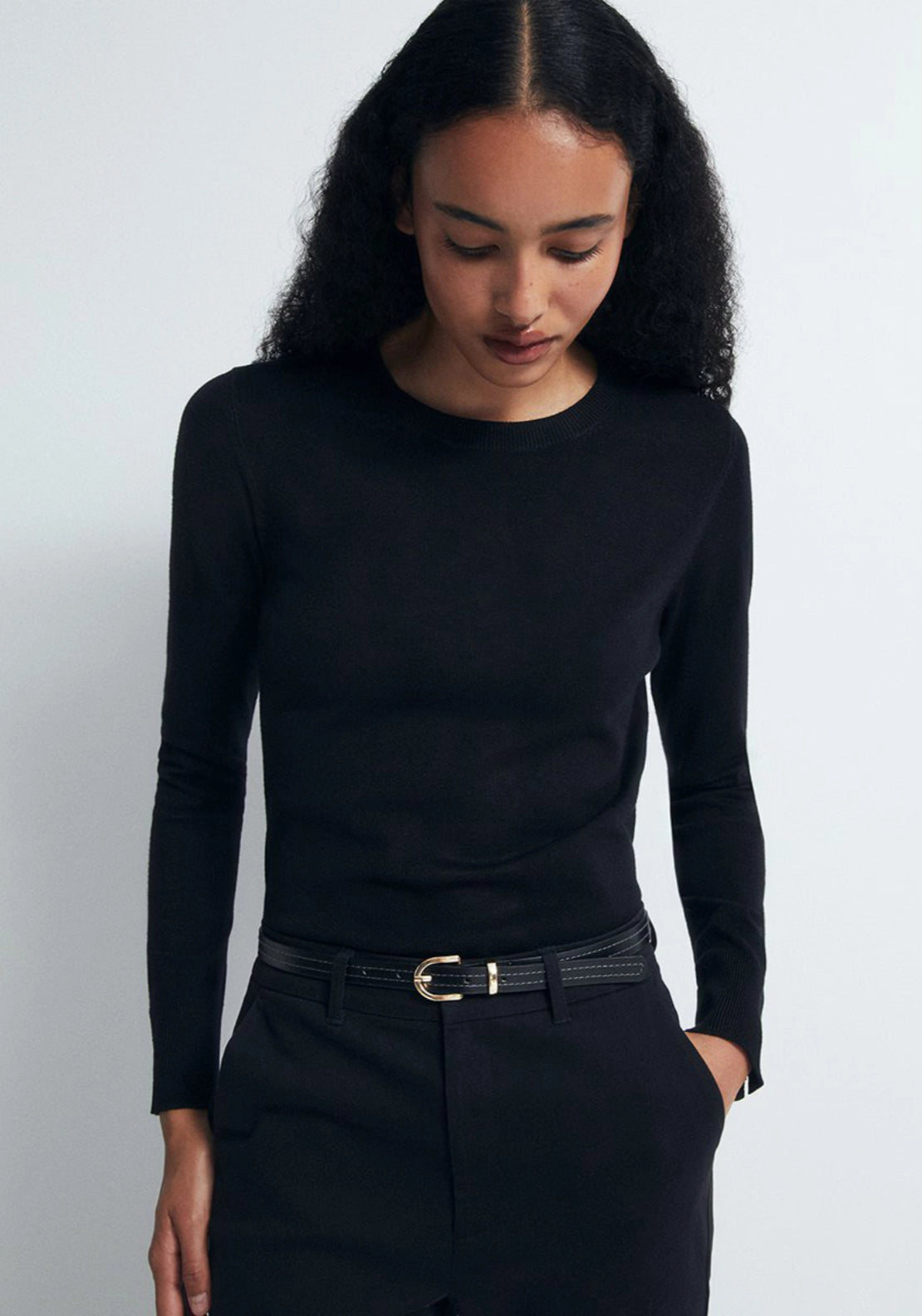 Chino Trousers With Belt Detail - Black