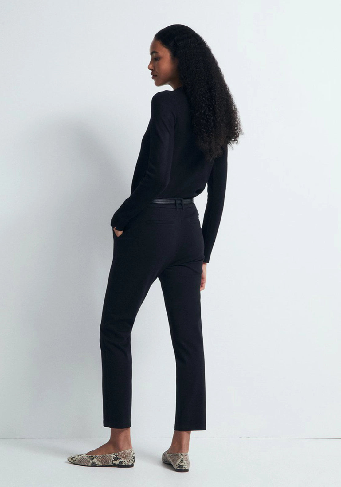 Chino Trousers With Belt Detail - Black