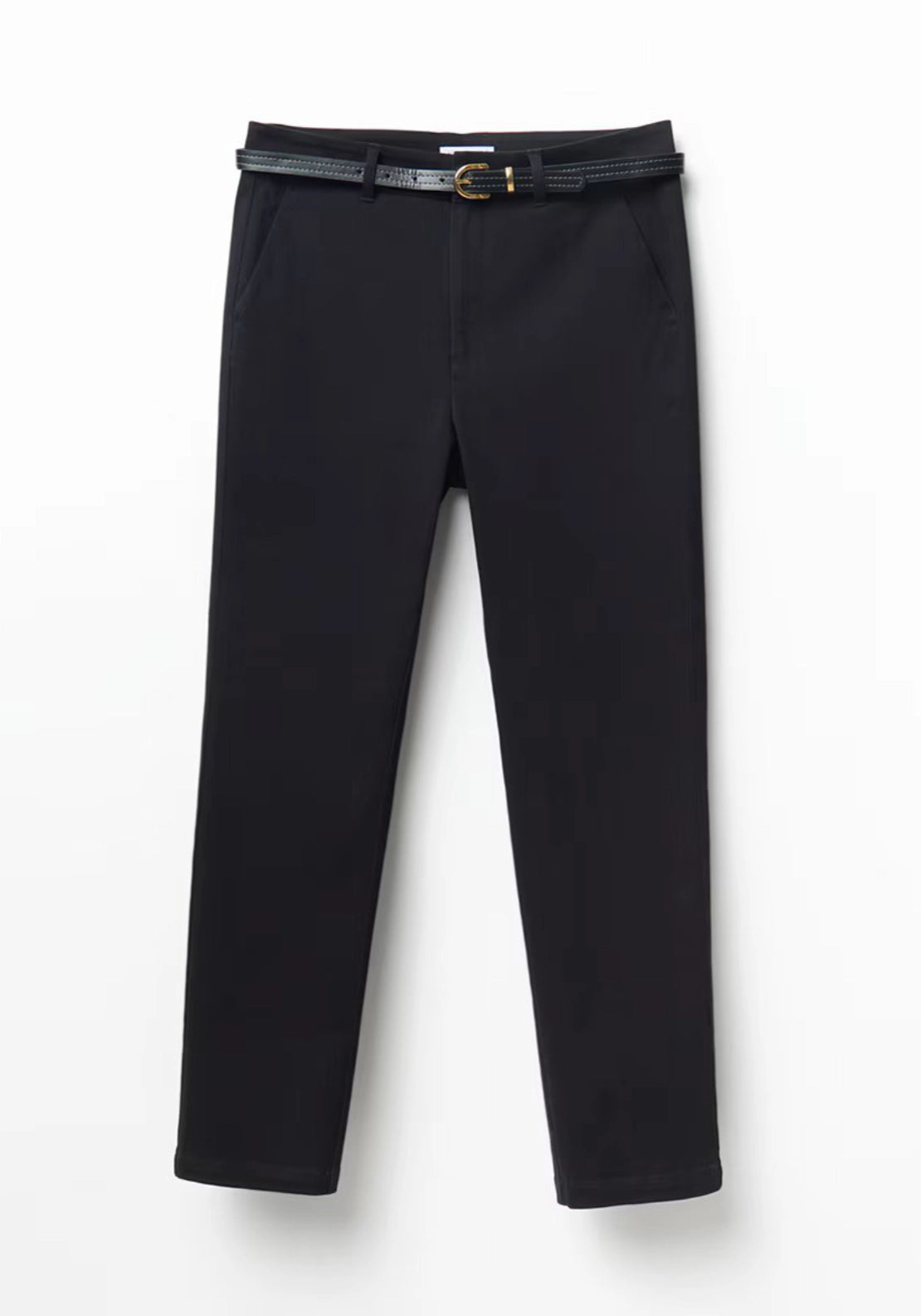 Chino Trousers With Belt Detail - Black