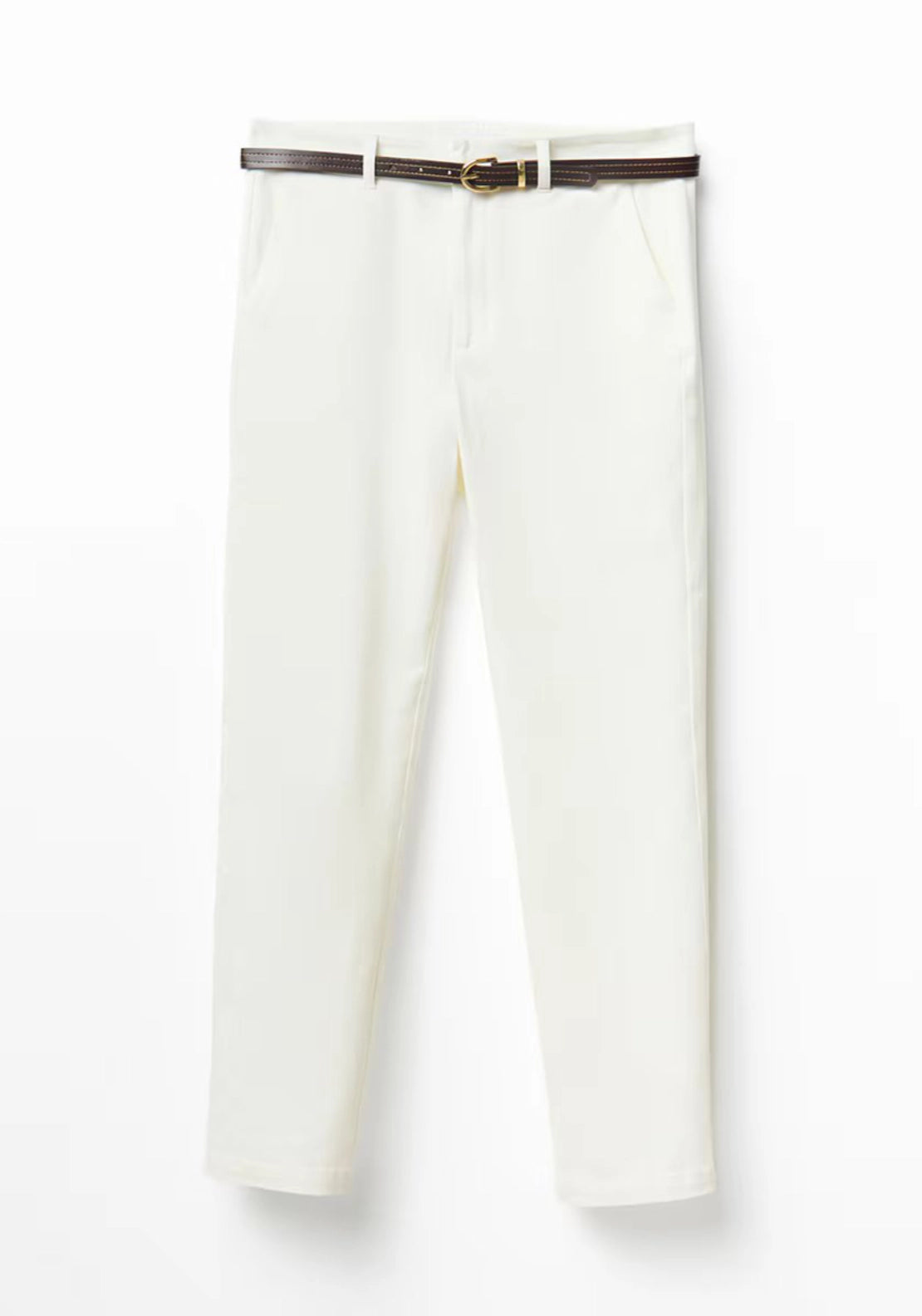 Chino Trousers With Belt Detail - White