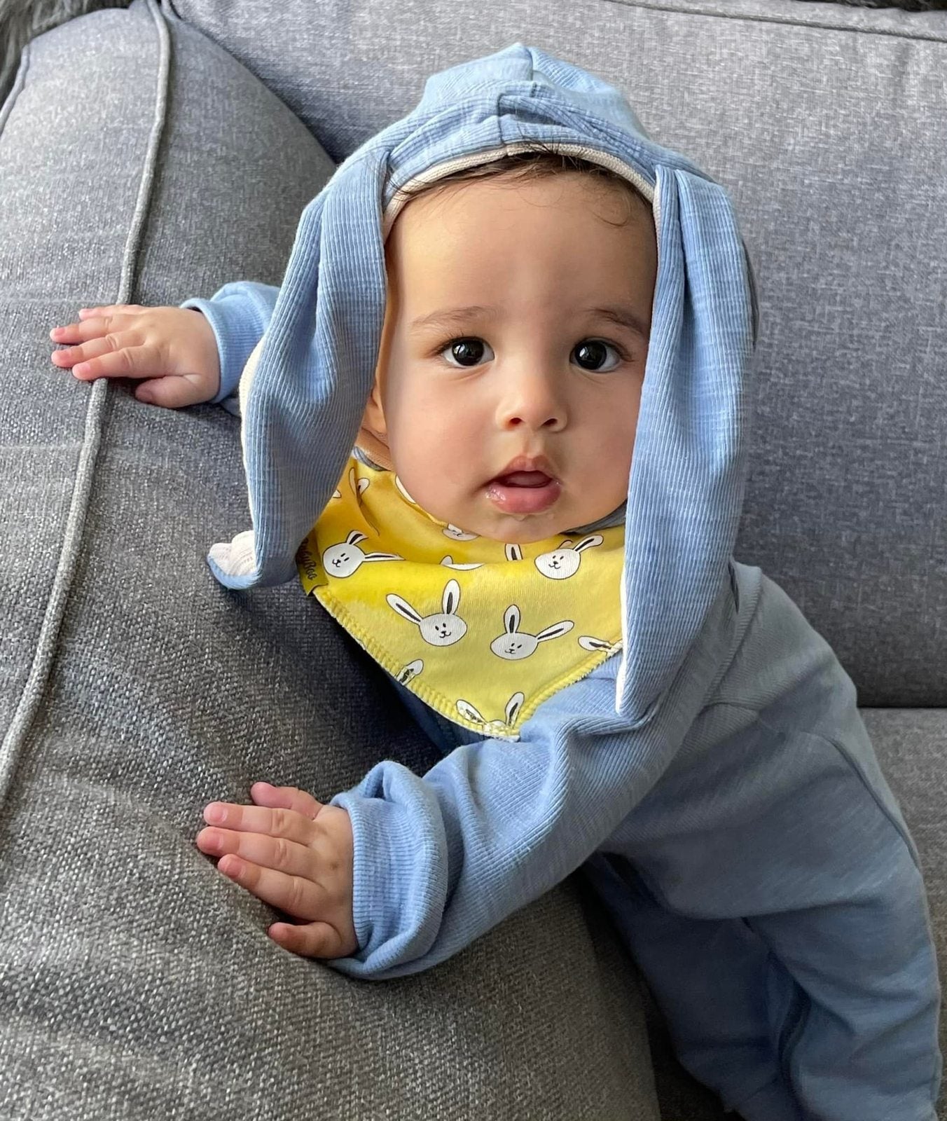 Babyboo Lemon bunnies organic cotton DribbleBoo bandana bib - Yellow 2 Shaws Department Stores