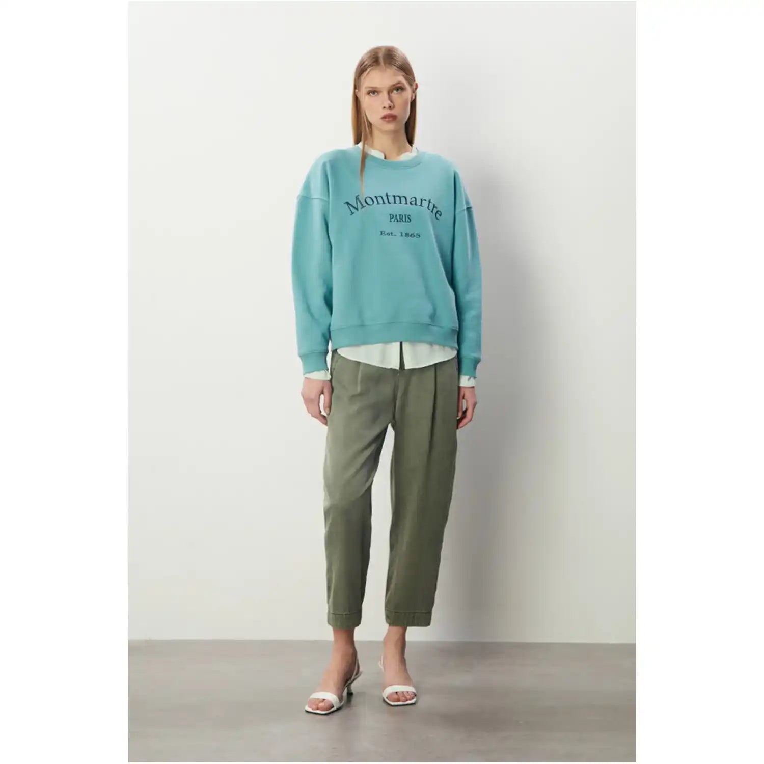 Sfera Embroidered Sweatshirt - Teal 4 Shaws Department Stores