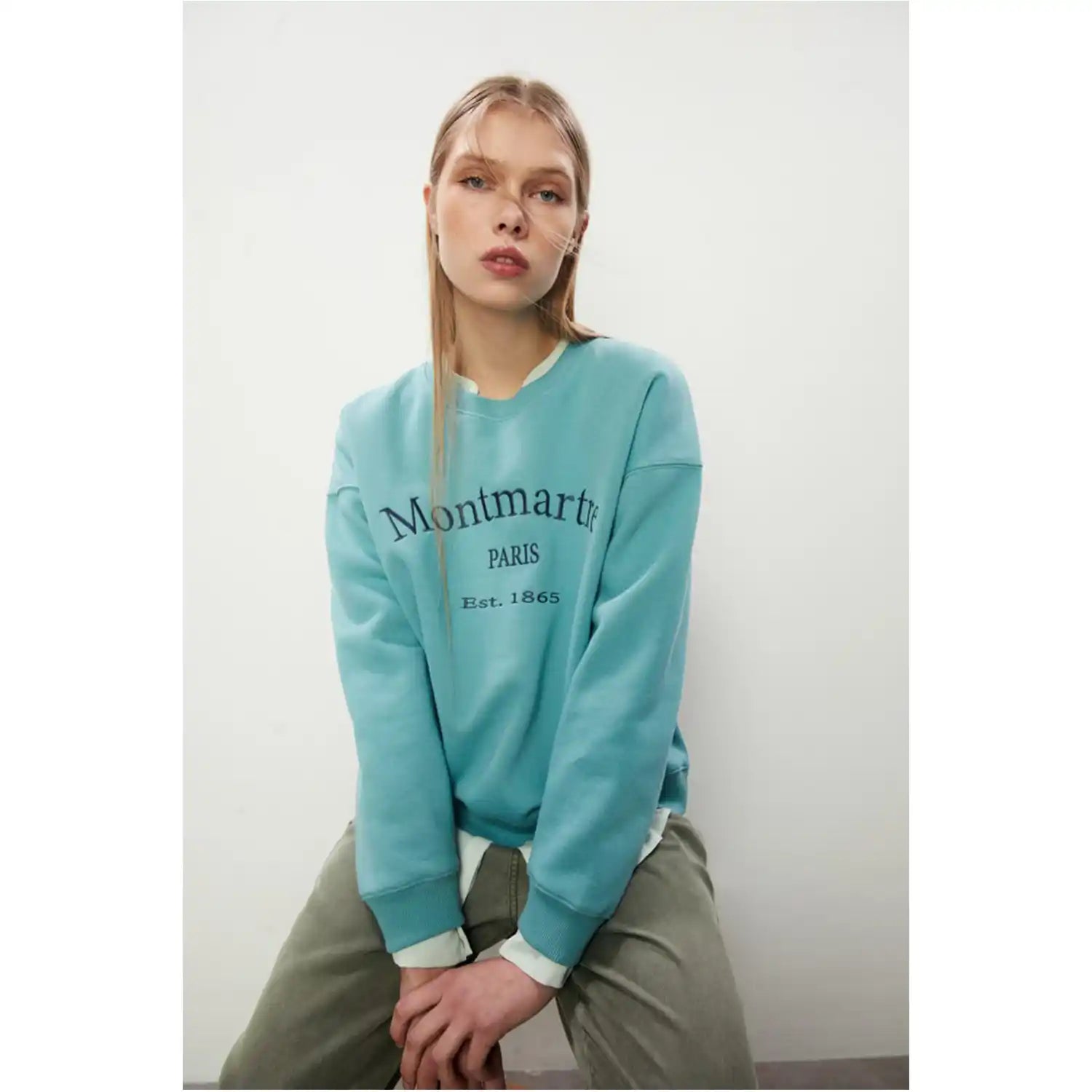 Sfera Embroidered Sweatshirt - Teal 2 Shaws Department Stores