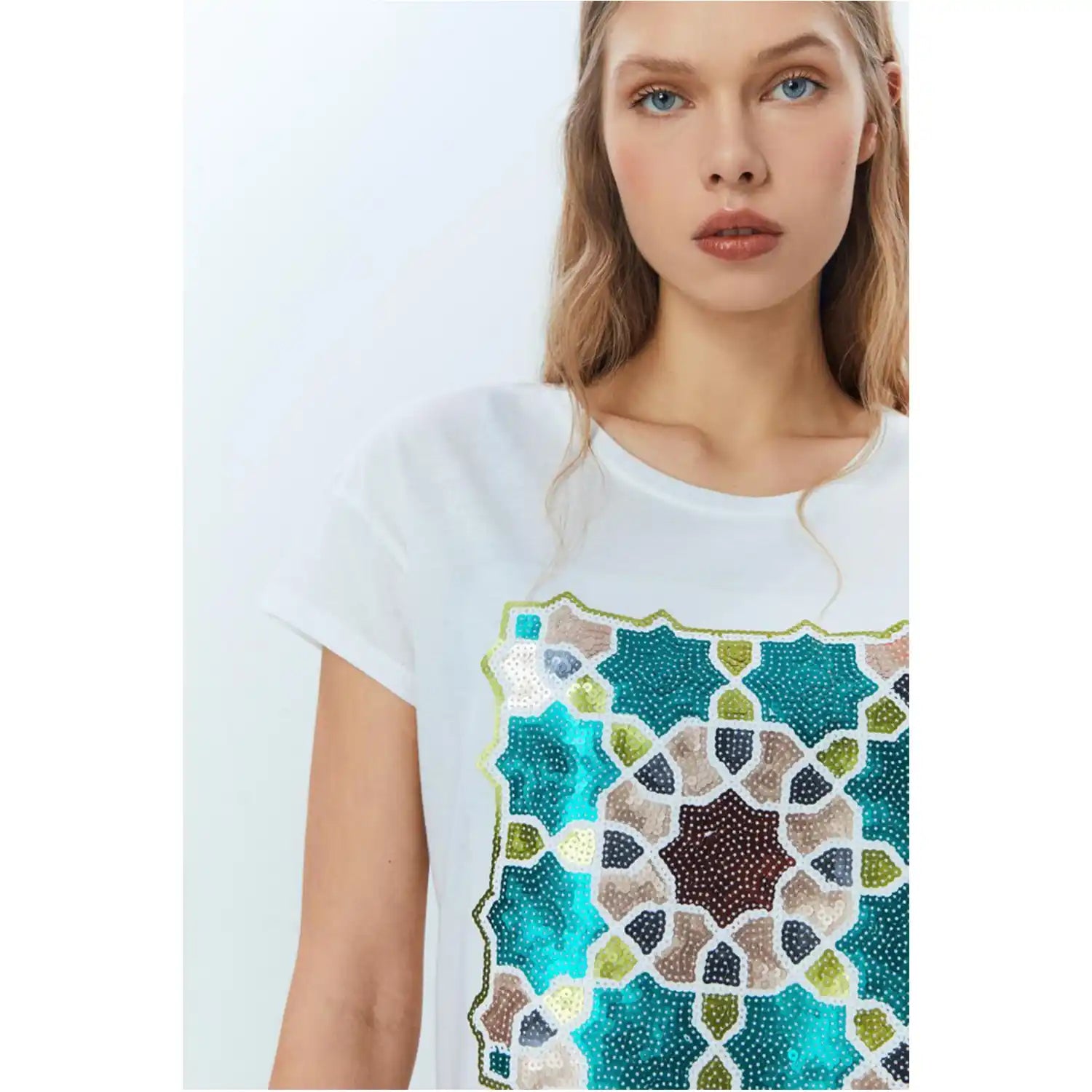 Sfera Sequined T-Shirt - White 5 Shaws Department Stores