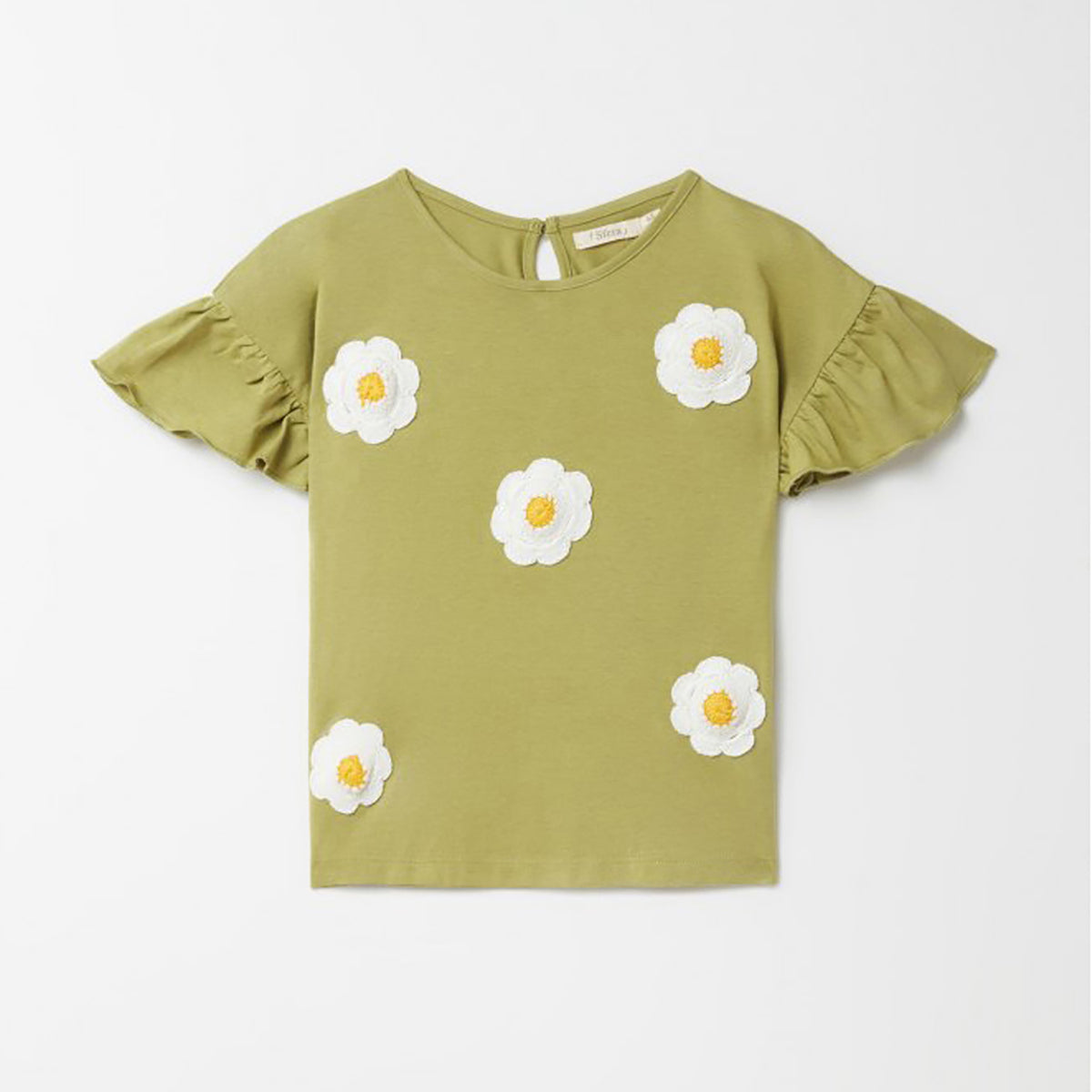 Short-Sleeve Crochet Daisy T-Shirt - Green