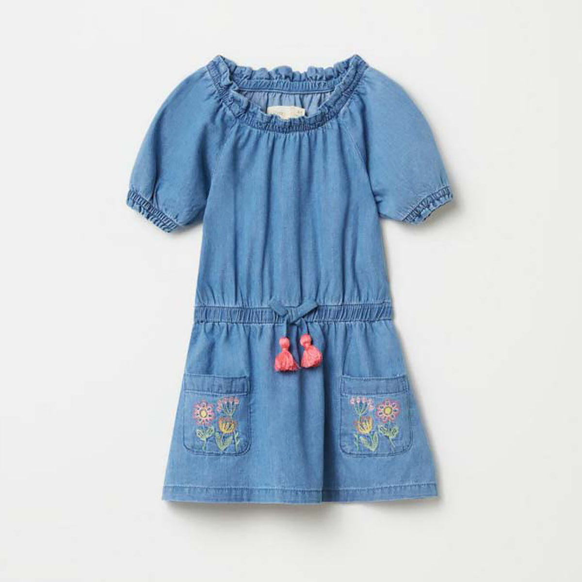 Embroidered Chambray Dress - Blue
