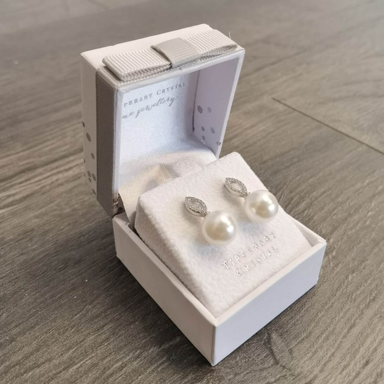 Tipperary Jewellery Pearl Earrings with Clear Stone - Silver 2 Shaws Department Stores