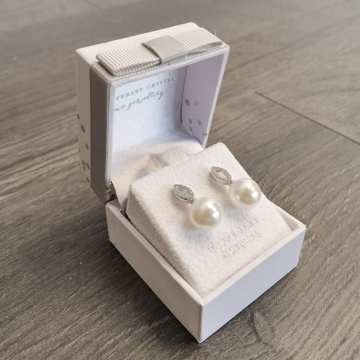 Pearl Earrings with Clear Stone - Silver